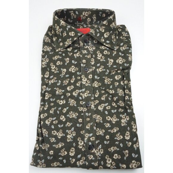 Isaia Other - Isaia Microfiber Forest Green Beige Floral Long Sleeve Cotton Shirt 15.5/39 NEW
